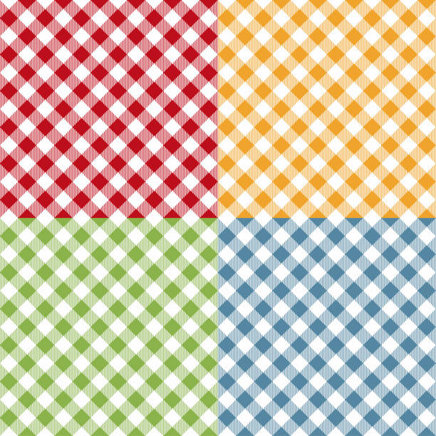 illustrazioni stock, clip art, cartoni animati e icone di tendenza di set di motivi senza cuciture per tovato da picnic. texture a treccia da picnic - plaid tartan backgrounds pattern