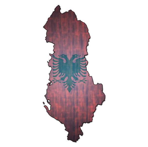 map with flag of albania with national borders