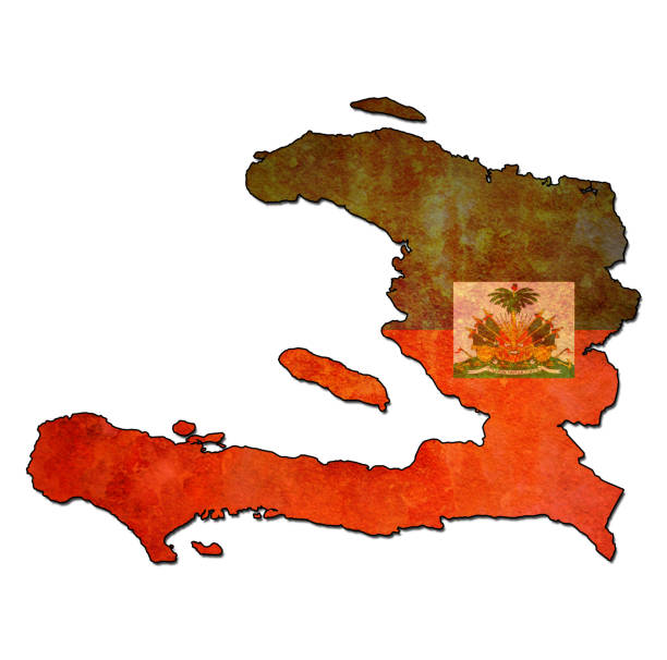 map with flag of haiti with national borders