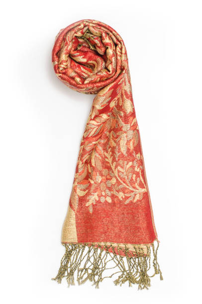 istock red and gold women's scarf with pattern isolated on white 877810936