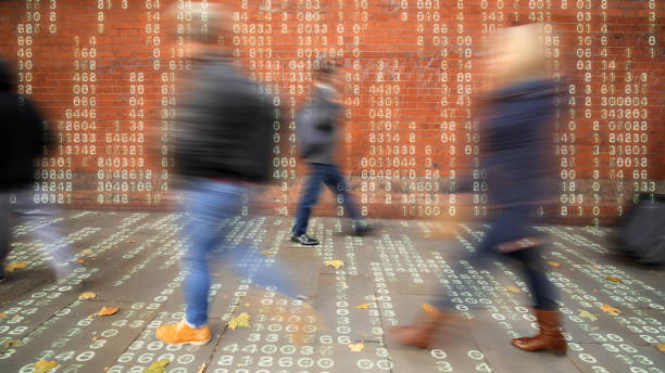 menschen in einem data-matrix-welt. - confidential englischer begriff stock-fotos und bilder