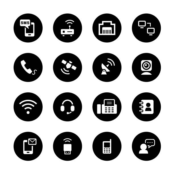 illustrations, cliparts, dessins animés et icônes de communication cercle icons set - wireless technology voip internet network connection plug