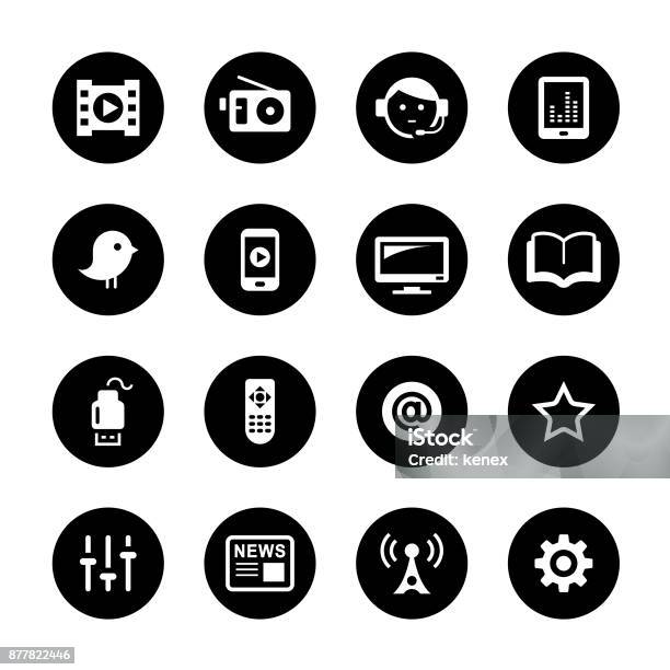 Media Circle Icons Set Stock Illustration - Download Image Now - Icon Symbol, Remote Control, Digital Tablet