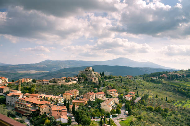 Countryside Rocca d'Orcia and Fortress of Tentennano stock photo