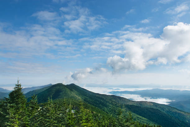 Beautiful mountain scenery. Beautiful mountain scenery. Clouds over the green hills. View of Mount Craig. Mount Mitchell State Park, North Carolina, USA mt mitchell stock pictures, royalty-free photos & images