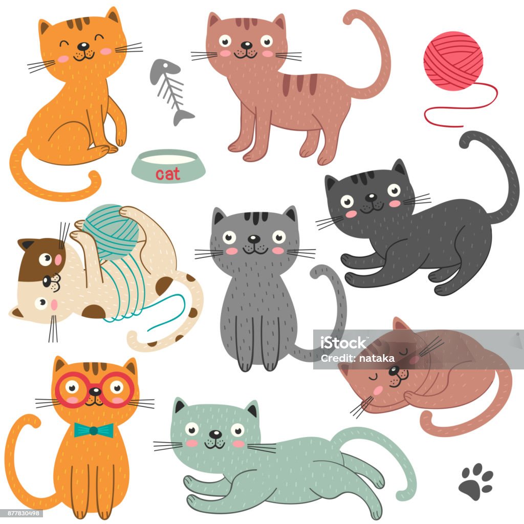 set of of isolated cats character set of of isolated cats character  - vector illustration, eps Domestic Cat stock vector