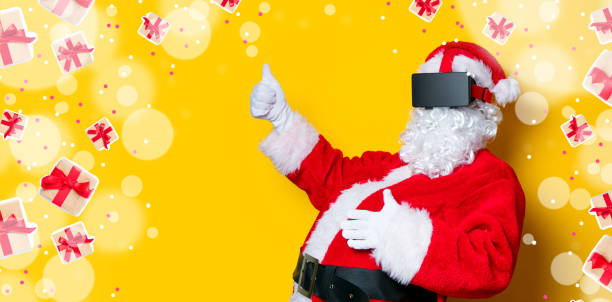 istock Funny Santa Claus have a joy with VR glasses 877849498