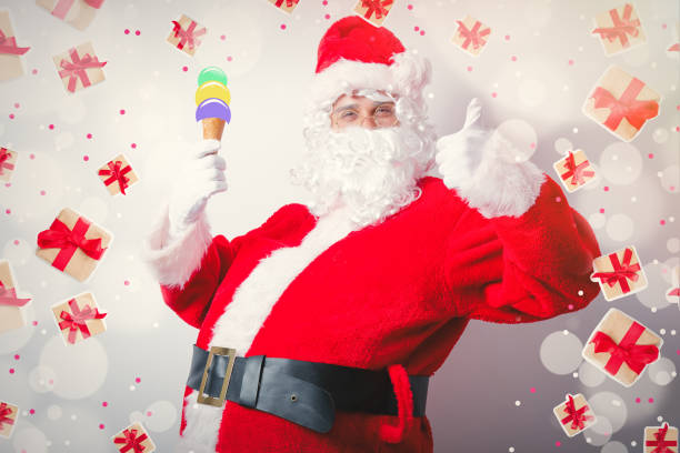 istock Funny Santa Claus with ice-cream 877849574