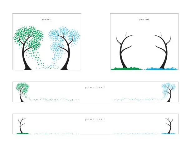 Vector illustration of Vector illustration for web banners, format 300x250, 728x90. Trees of the dollars and the euro