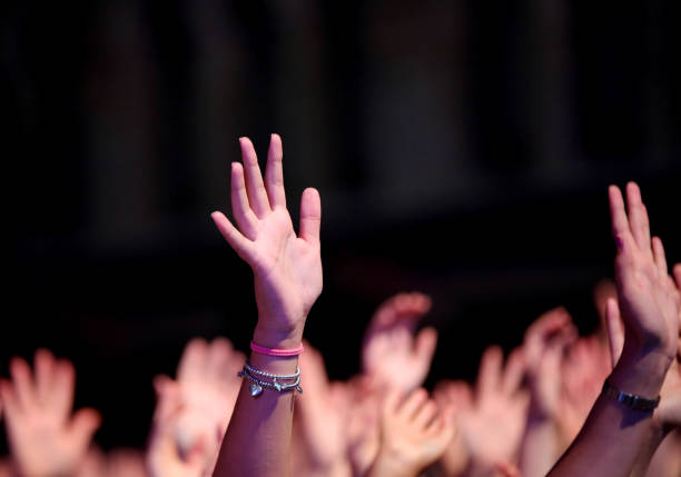 istock raised hands of spectators during the live concert 877853868