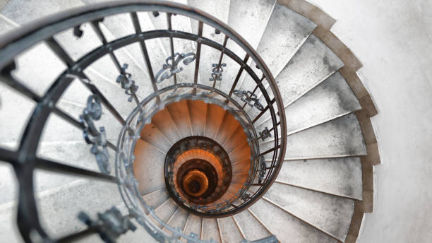 Spiral staircase in an old house. Fibonacci spiral