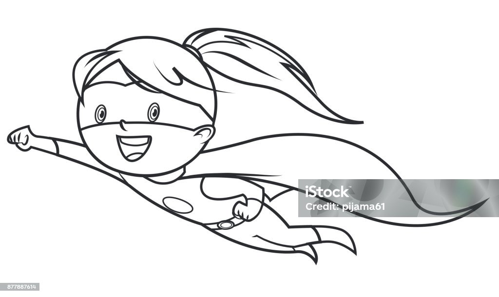 Cute cartoon hero girl Vector cute cartoon hero girl Child stock vector