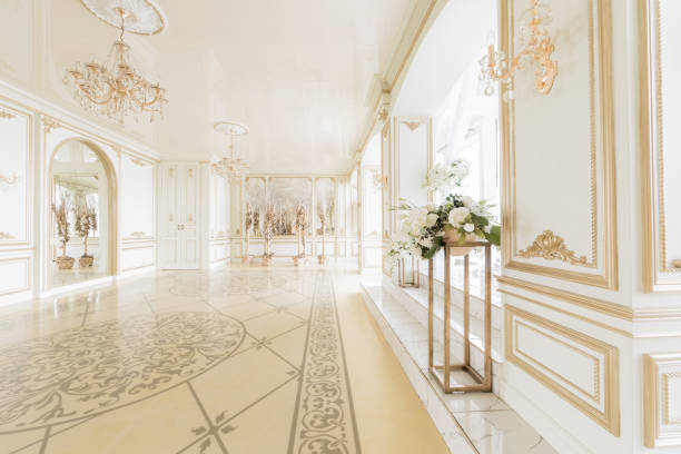 istock Christmas morning. luxury classic apartments with a white fireplace. 877890174