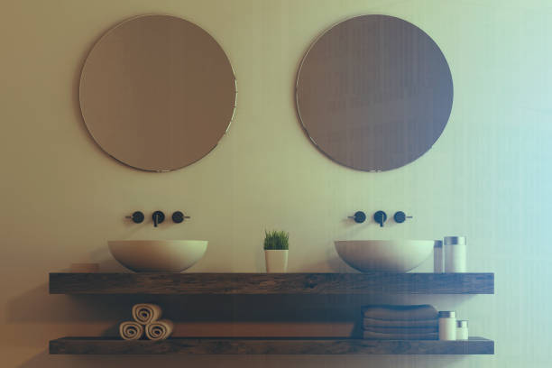 istock Double sink with round mirrors toned 877890540