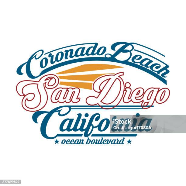 Tshirt Surfing In San Diego California Retro Design Stock Illustration - Download Image Now