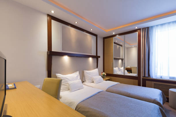 istock Interior of a hotel bedroom 877942366