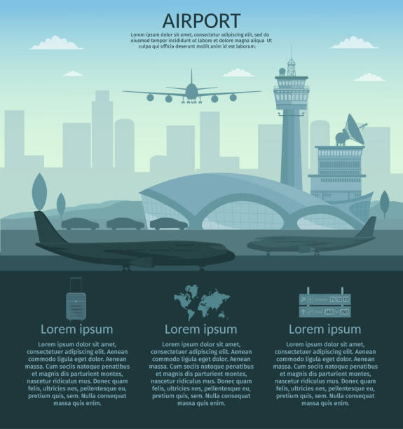 Airport and transportation airplane infographics objects Airport and transportation airplane infographics objects airport designs stock illustrations