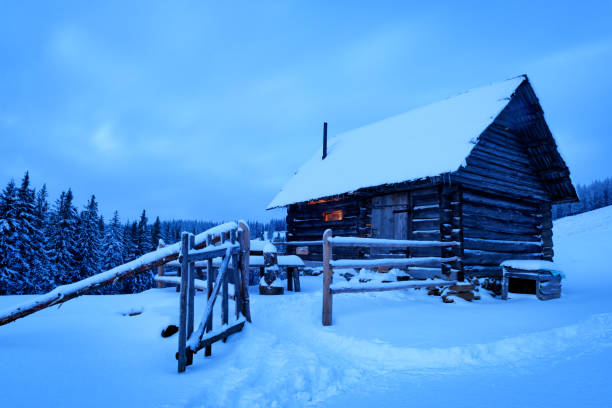 istock Fantastic landscape with snowy house 877985756