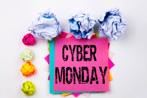 istock Writing text showing Cyber Monday written on sticky note in office with screw paper balls. Business concept for Retail Shop Discount on the white isolated background. 878011306