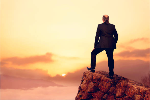 istock Businessman Looking at Future on Mountain Peak 878013074