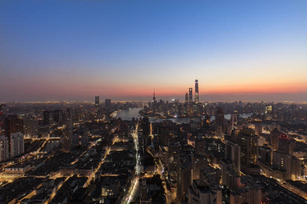 istock shanghai skyline panoramic view at dusk ,China 878019626