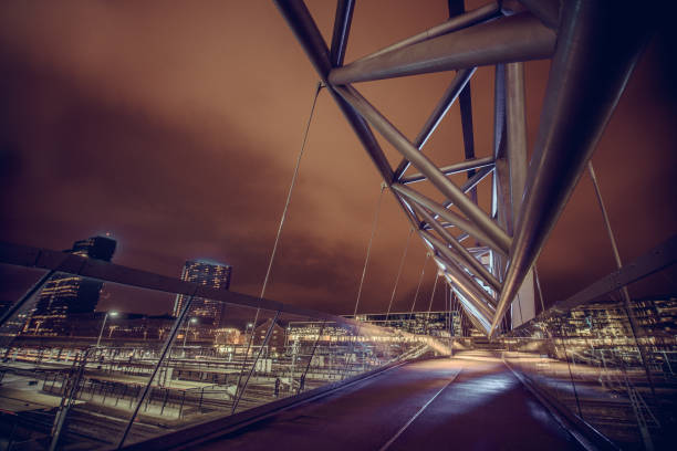 Akrobaten pedestrian bridge in Oslo at Night, Norway