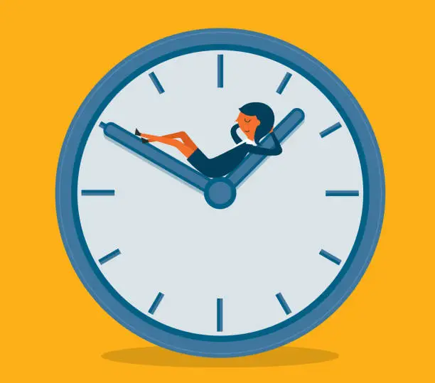 Vector illustration of Businesswoman sleeping on clock