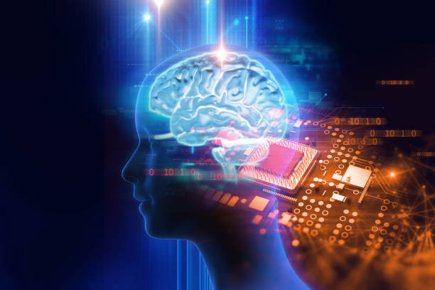 istock 3d rendering of human  on geometric element technology backgroun 878040746