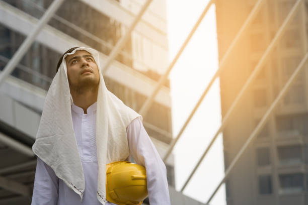Arabic young architect engineer at working place stock photo