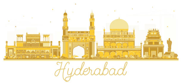 illustrazioni stock, clip art, cartoni animati e icone di tendenza di hyderabad india city skyline silhouette dorata. - hyderabad