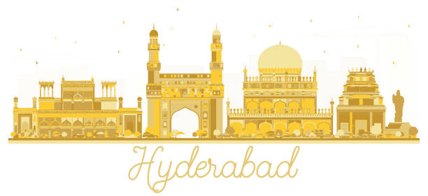 ilustrações, clipart, desenhos animados e ícones de silhueta de hyderabad índia cidade horizonte dourado. - hyderabad