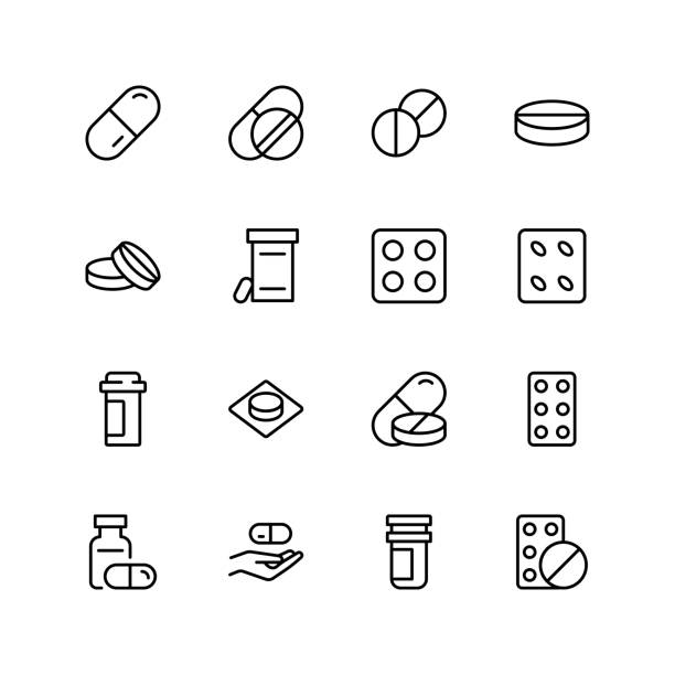 Pills flat icon Pills icon set. Collection of high quality black outline logo for web site design and mobile apps. Vector illustration on a white background. dose stock illustrations