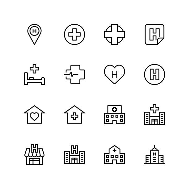 kumpulan ikon rumah sakit - hospital building ilustrasi stok
