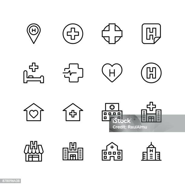 Hospital Icon Set Stock Illustration - Download Image Now - Icon Symbol, Hospital, Medical Clinic