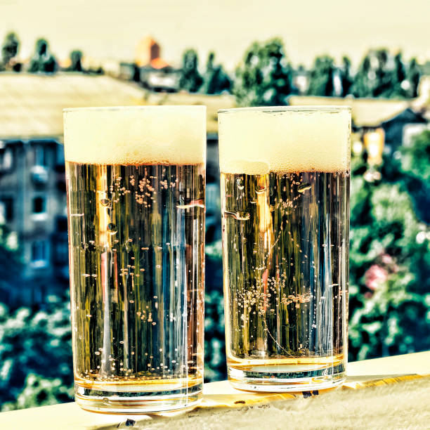 Summer time. Craft beer in a glass in a pub. close up