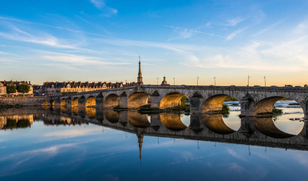 Jacques-Gabriel Bridge over the Loire River in Blois, France Jacques-Gabriel Bridge over the Loire River in Blois, France loire valley photos stock pictures, royalty-free photos & images