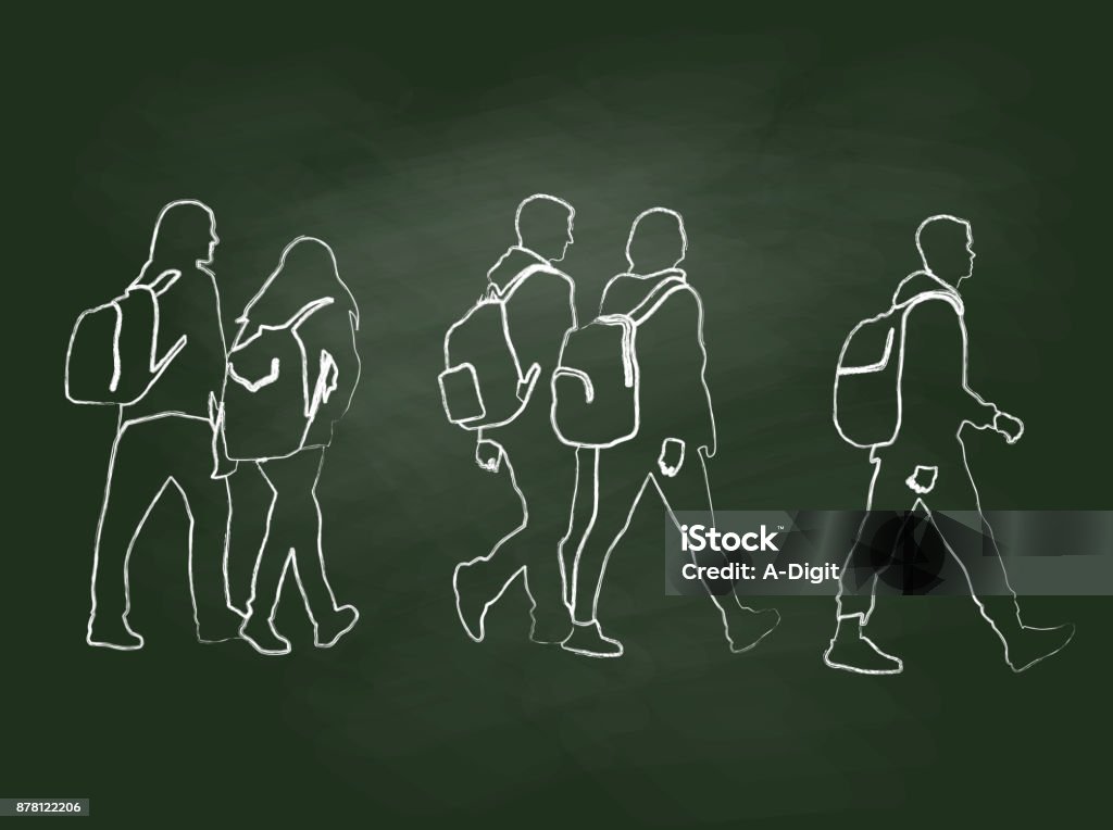 Chalkboard Student Walk Chalkboard illustration of college students walking University stock vector