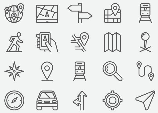 네비게이션 gps 라인 아이콘 - symbol journey icon set street stock illustrations