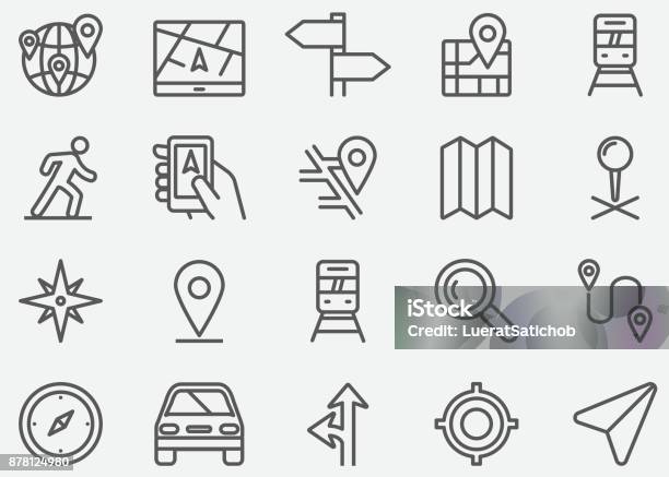 Navigation Gps Line Icons Stock Illustration - Download Image Now - Icon, Human Settlement, Guidance