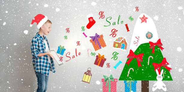 Boy is giving a lot of gifts from his magic tablet pc