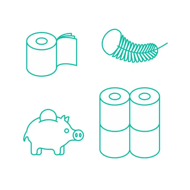 Vector illustration of Toilet paper rol set icon. Economical, two-layered and soft. collection Symbol for packing. Vector illustration