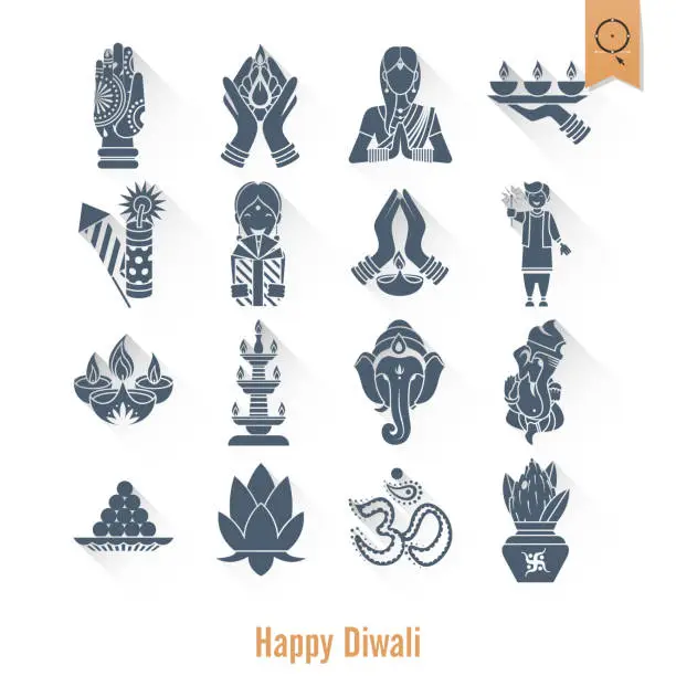 Vector illustration of Diwali. Indian Festival Icons