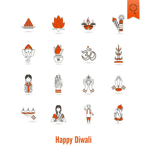 Vector illustration of Diwali. Indian Festival Icons