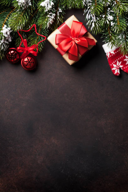 istock Christmas background with snow fir tree and decor 878150472