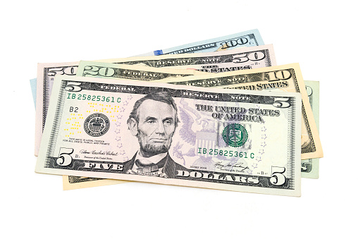 Various US dollar banknotes (5, 10, 20, 50, 100 Dollar)