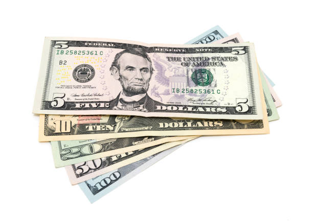 różne banknoty dolara amerykańskiego (5, 10, 20, 50, 100 dolarów) - president currency five dollar bill us paper currency zdjęcia i obrazy z banku zdjęć