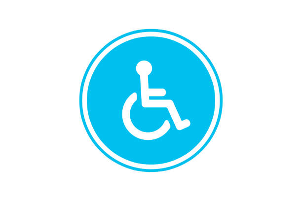 View of disabled wheel chair person sign for handicap parking area, isolated on white background.