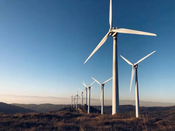 Wind turbines in Navarre (Spain) Renewable energy concept.