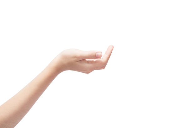 istock Woman protecting care hand isolated on white background. Clipping path on white background. 878170594