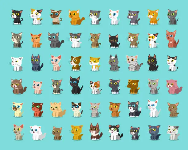 Vector illustration of Different type of cartoon cats